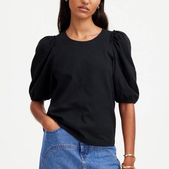 Madewell Puff Sleeve Tee Jet Black Size Small NWT - Picture 1 of 7
